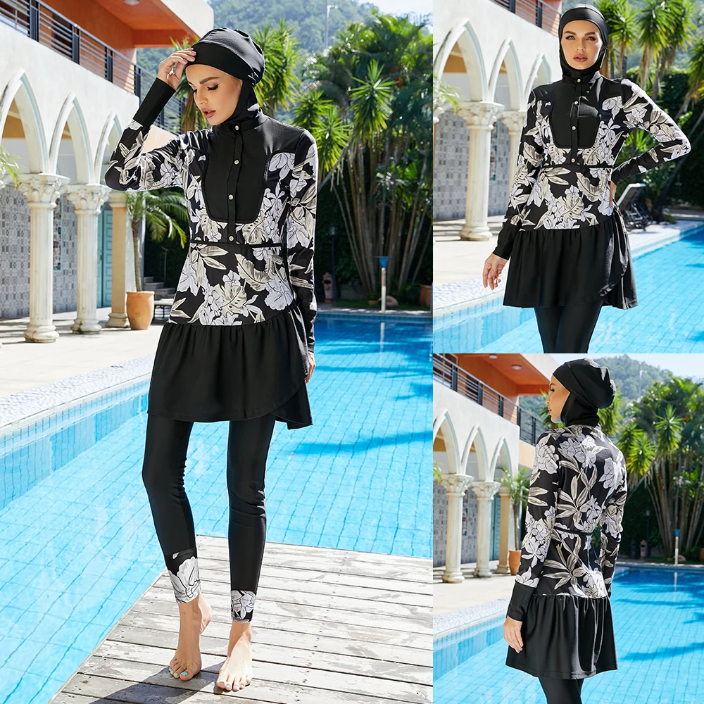 

Muslim Swimwear Islamic Women Modest Hijab Plus Size Printed Burkinis Wear Swimming Bathing Suit Beach Full Coverage Swimsuit