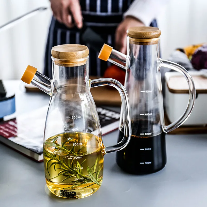 Transparent Glass Oil Bottle with Handle Scale Heat-Resistant Leak-Proof Seasoning Kitchen Tools Vinegar Sauce Container | Дом и сад