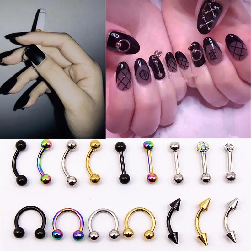 10Pcs Nail Art Charms Nail Studs Rings Jewelry Nail Charms Punk Pierced Nail Supplies For Nail Art Decoration Manicure Tips