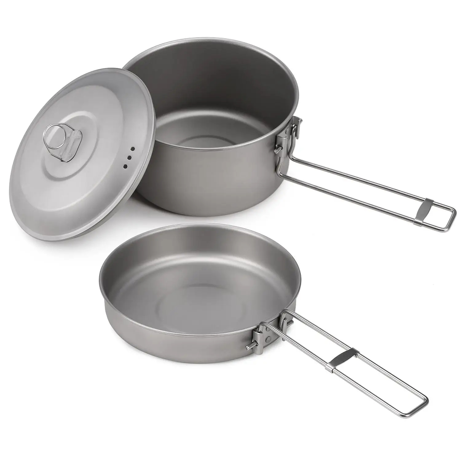 

Camping Cookware Set Titanium Pot and Fry Pan Set with Lid and Foldable Handles for Outdoor Camping Hiking Backpacking Picnic
