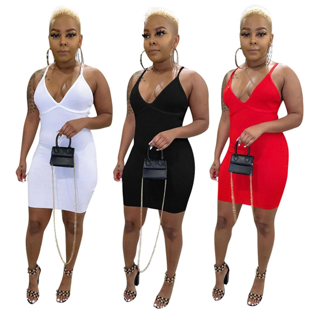 

RStylish 2021 Лето Новое женсое сексуальное вязаное изделие с лямкой на шее Платье облегающее однотонное платье без рукавов Цвет пляжные вечерни...