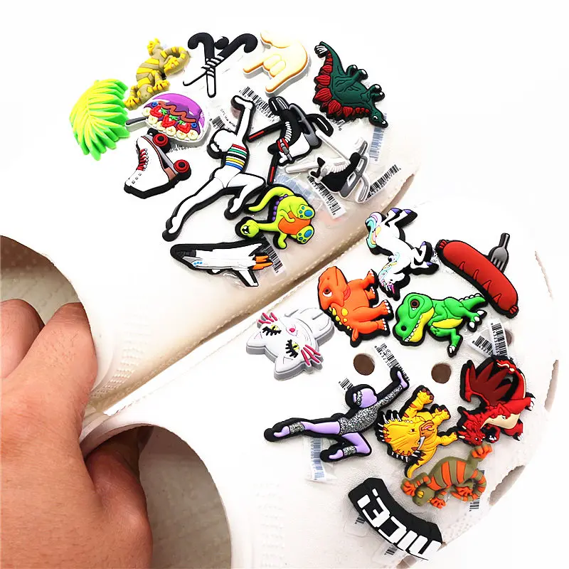 Dropshipping 24 Latest Styles PVC Cute Animals Shoe Charms Yoga Dinosaur Airplane Croc Shoes Accessories Decorations JIBZ FZL54
