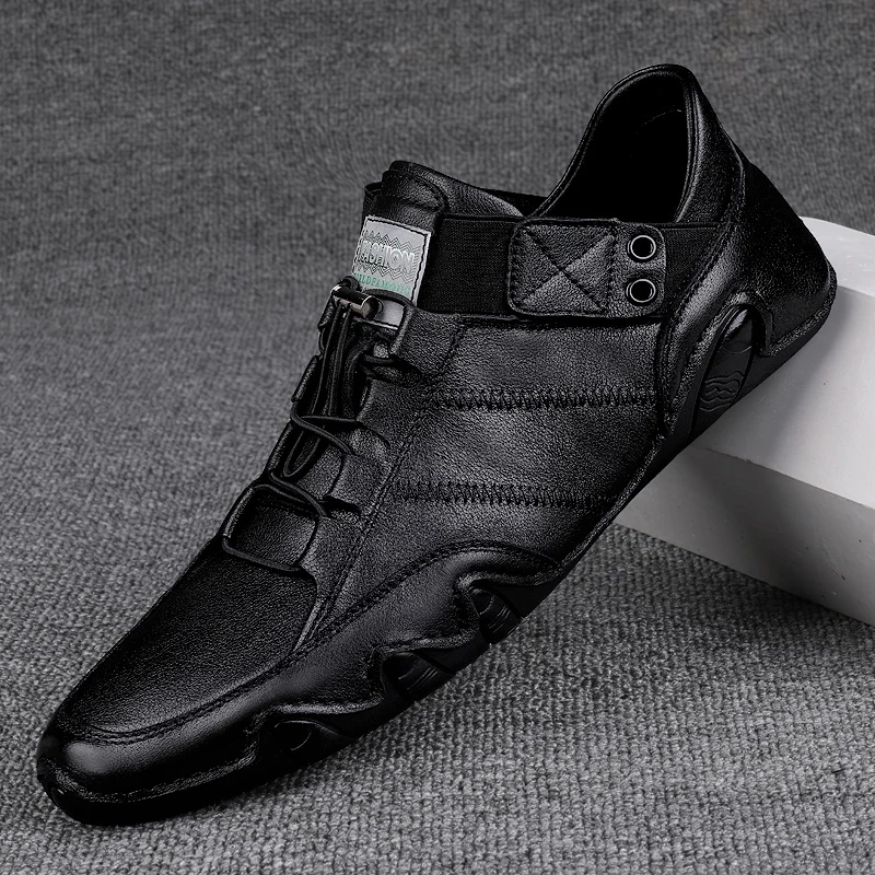 

Leather Men's Shoes Classic Sewing Soles Oxford Shoes High Quality Outdoor Casual Lace-Up Shoes British Retro Men Flat Shoes