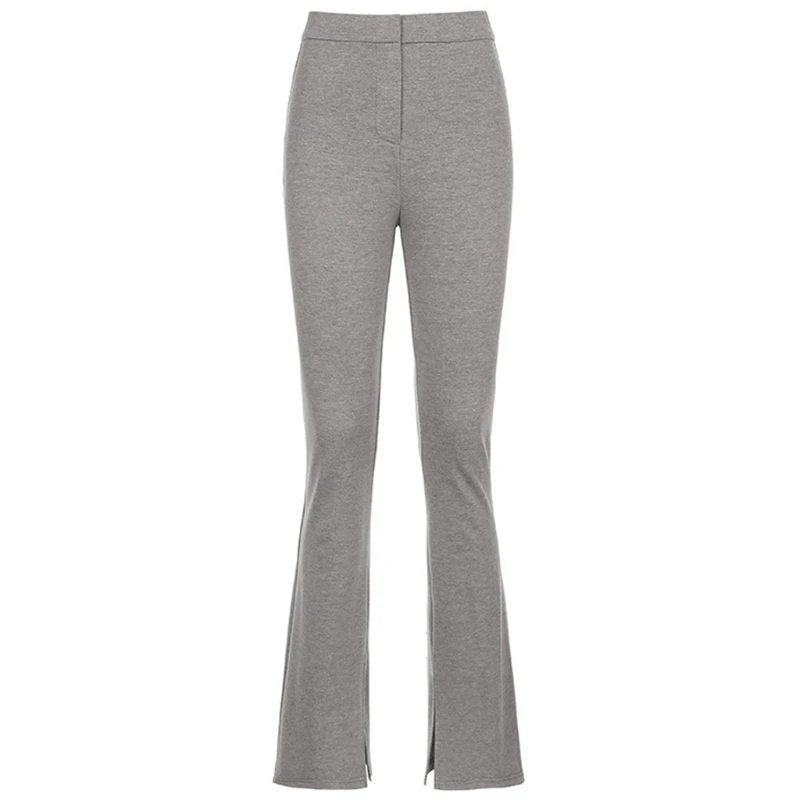 

2021 New Women Elastic High Waist Skinny Long Pants Split Hem Flare Trousers Leggings