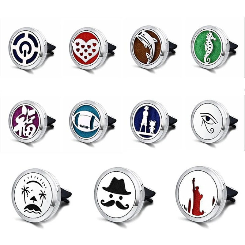 

30mm Stainless Steel Car Air Freshener Rugby Pattern Magnetic Diffuser Locket Vent Clip Aromatherapy Perfume Locket