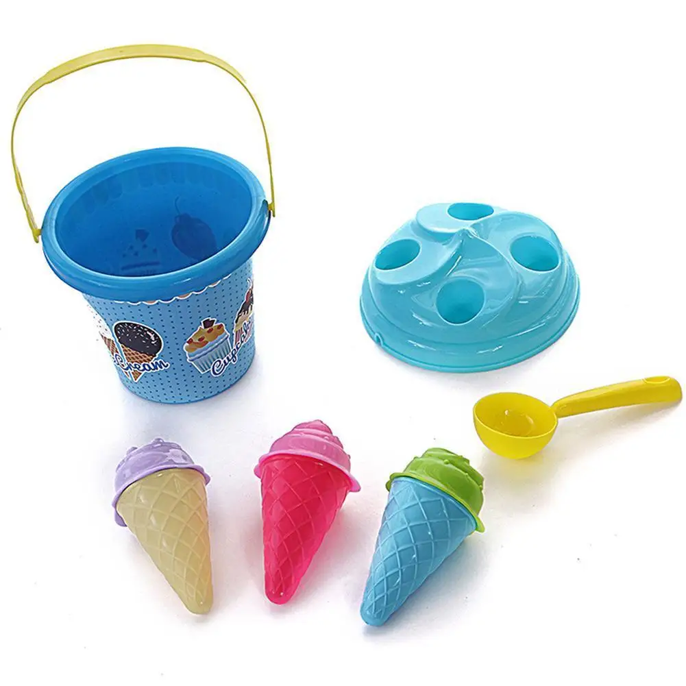 

1set Ice Cream Cone Scoop Beach Toys Summer Game Gift Children Educational Bucket Model Outdoor Sand Sandpit Toys Random Color