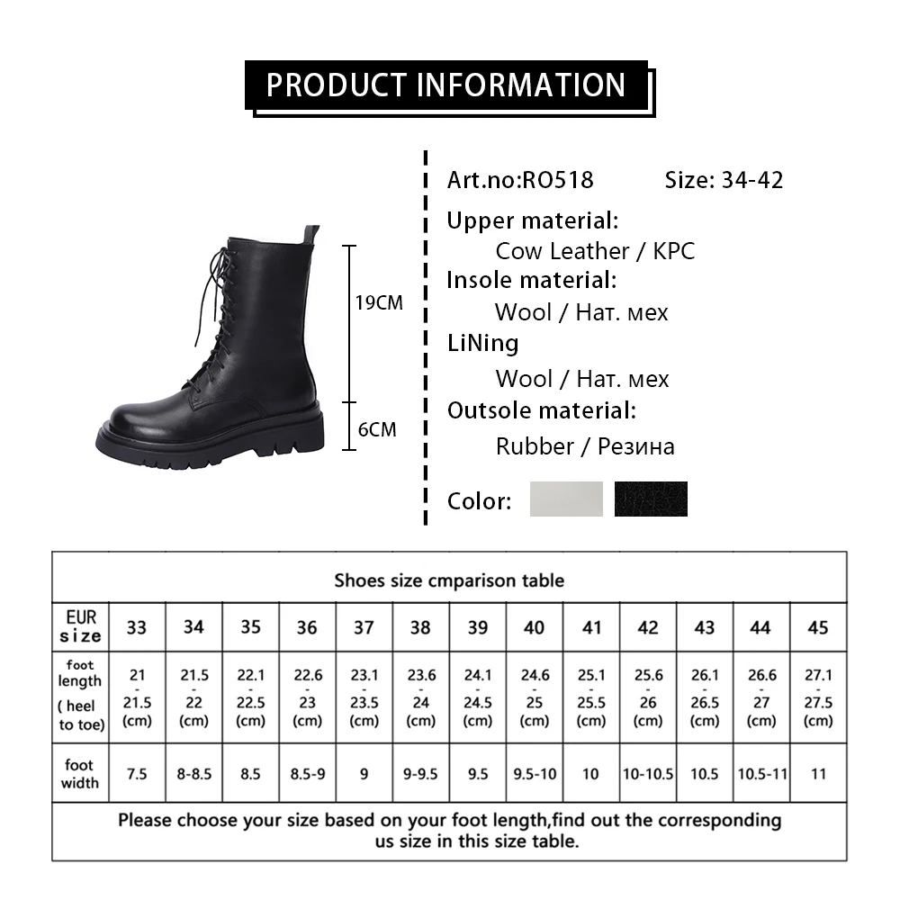 

RJN New Genuine Leather Ladies Shoes Fashion Cross-Tied Round Toe Flat With Solid Women Boots Basic Winter Warm Wool Boots RO518