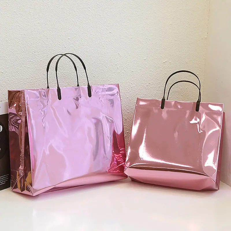 

PVC Lasers Film Shopper Handbag Colorful Plastic Clothing Reusable Store Shopping Gift Bag Cosmetic Storage