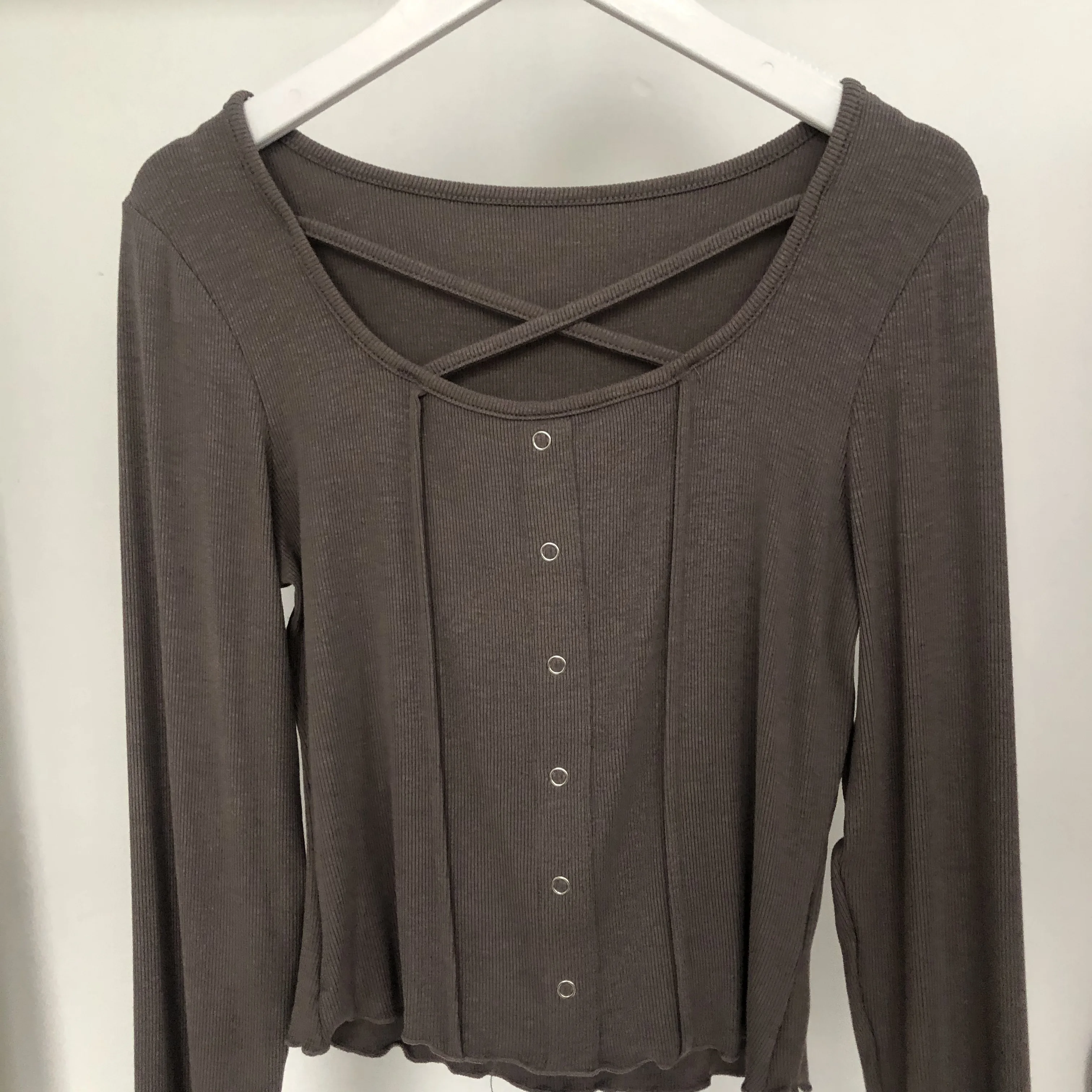 

Button Square Collar Knitted Solid Crop Top Long Sleeve Blouses Women Ins Aesthetic Clothes Korean Fashion Clothing Autumn New