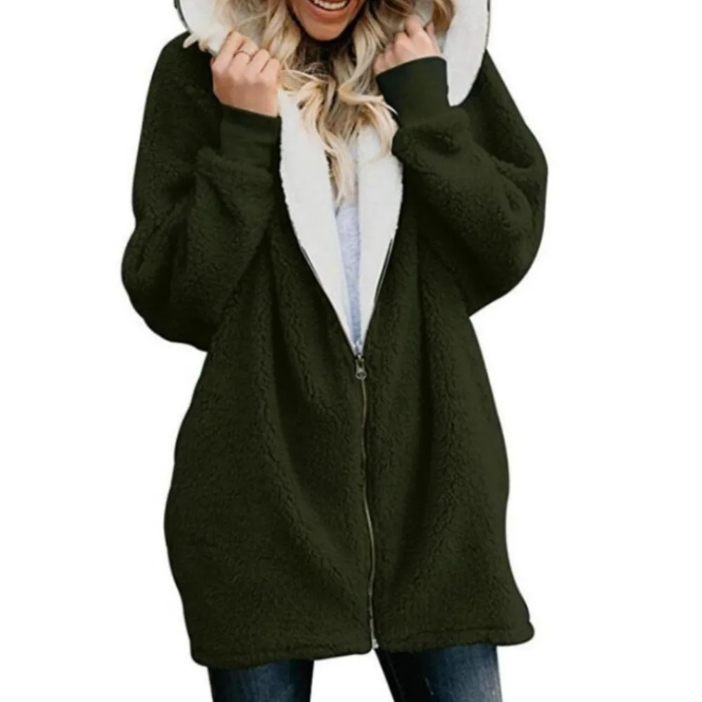 Зимняя Длинная толстовка на молнии пальто плюшевый кардиган шерсть теплая
