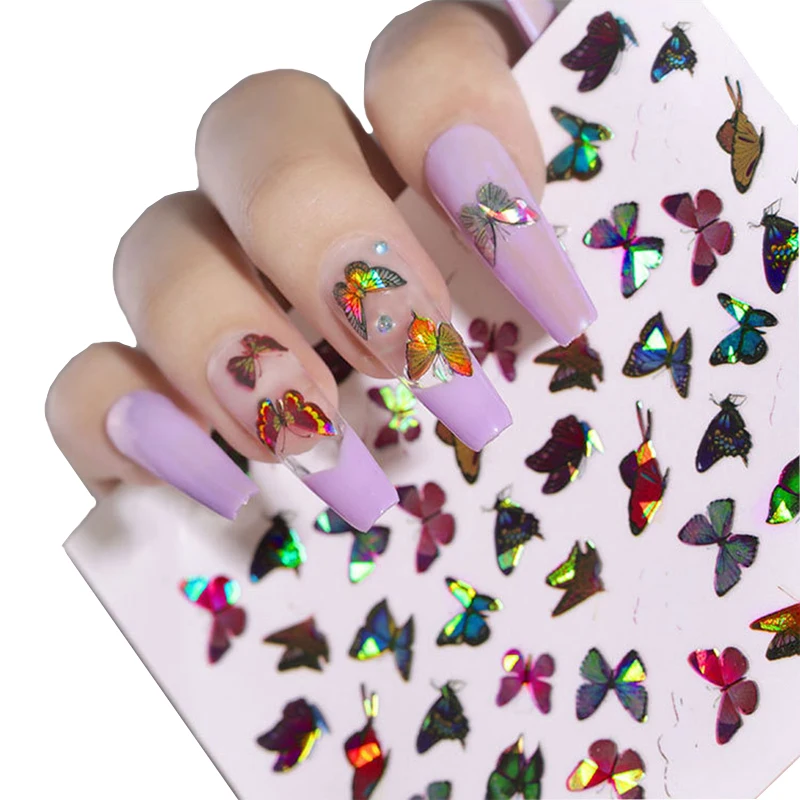 

Голографические 3D наклейки для ногтей в виде бабочек, лазерные бабочки, самоклеящиеся наклейки для ногтей, DIY аксессуары для маникюра