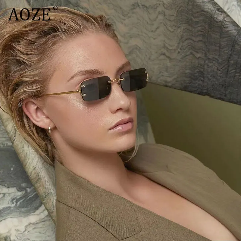 

Rimless Sunglasses Women Frameless 2021 Luxury Brand Rectangle Sun Glasses For Men With A Box Vintage Ladies Sunglass Summar