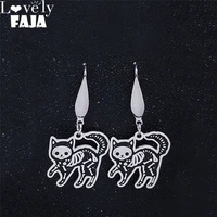 2022 fashion gothic cat skull stainless steel earrings for women black silver color small drop earing jewelry e1867s03
