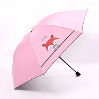 creative 3 folding cartoon childrens umbrella cute little fox parasol sunscreen black coating kids gifts girls umbrella