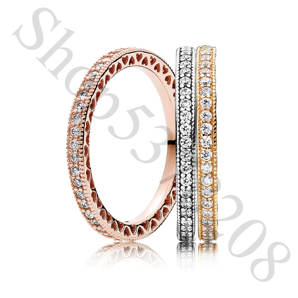 Подлинное 925 пробы Серебряное Оригинальное Сверкающее сердце кольцо Европы для