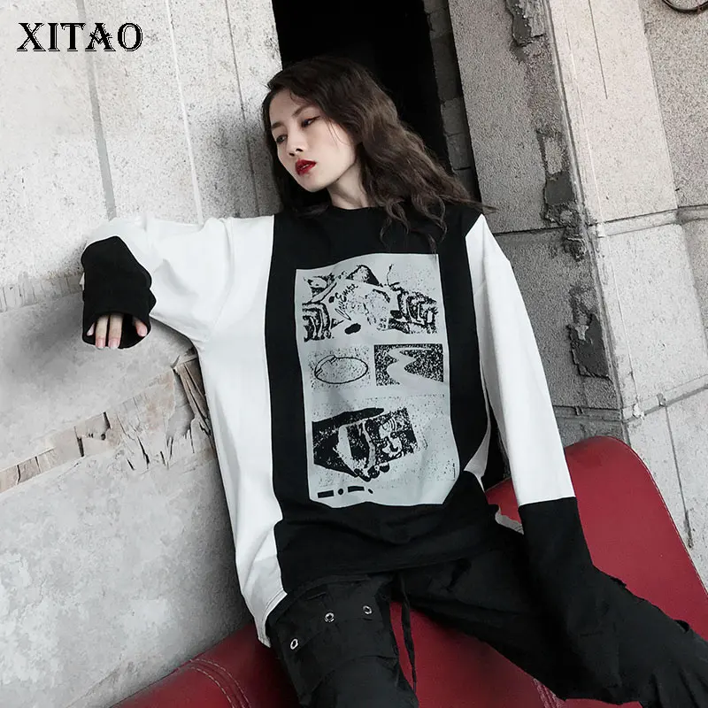 XITAO/плиссированная толстовка с принтом пуловер маленький свежий свободный