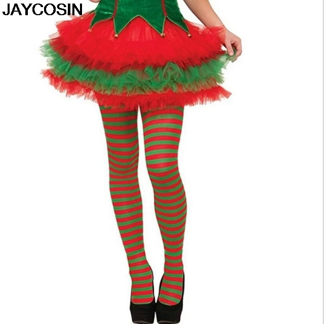 JAYCOSIN колготки эльфа, полосатые, красные, зеленые, рождественские, маскарадный костюм, чулки до колена, сексуальные чулки, прозрачные, rajstopy, хит 9910