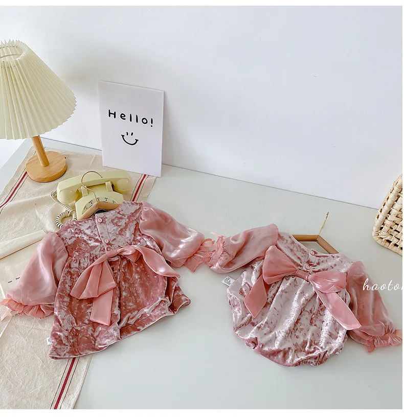 

Toddler Girl Sister Matching Outfits Spanish Baby Girls Velvet Dress Vintage Newborn Romper Children Princess Baptism Clothes
