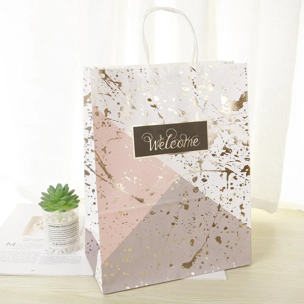 Добро пожаловать напечатанные свадебные подарочные пакеты с ручками крафт