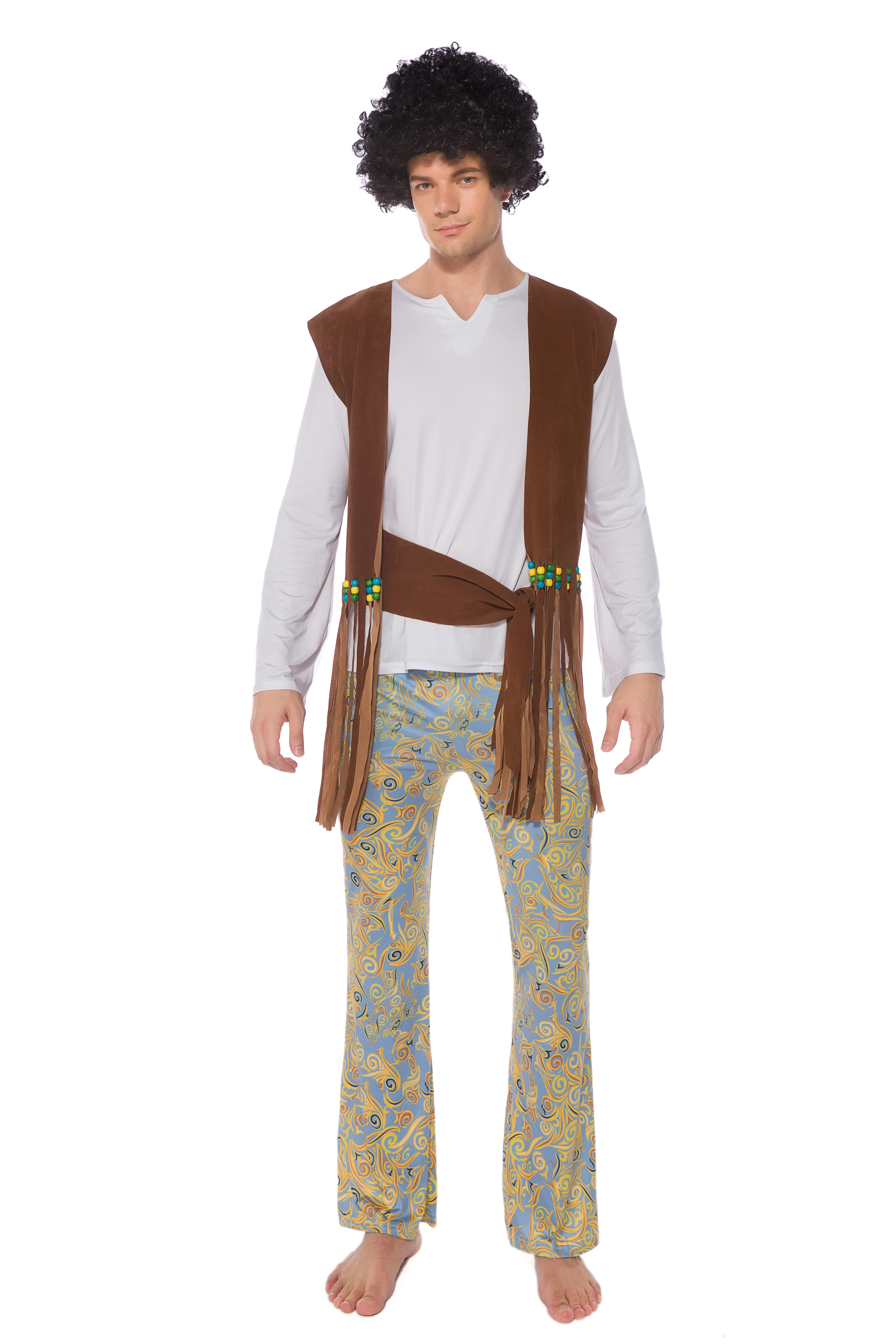 Мужской Костюм хиппи Хэллоуин Ретро вечерние Stagewear наряд Курица рождественские вечерние хиппи кисточкой цветочные печатные одежды