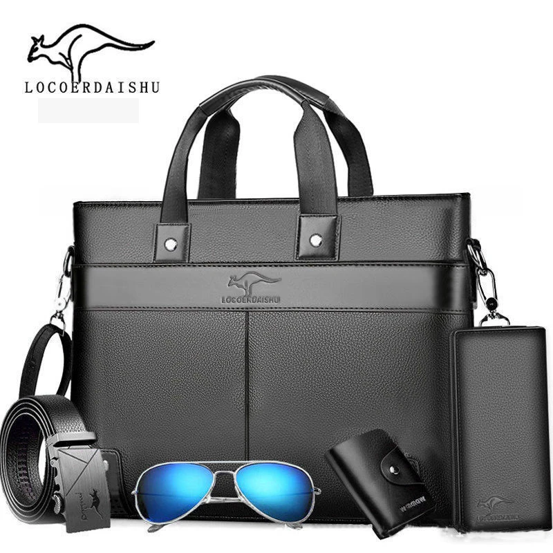 5pcs/lot Briefcase business 15 inch laptop Bag Men PU Leather Men Bags luxury Business Brand Male computer Handbags 2020 New
