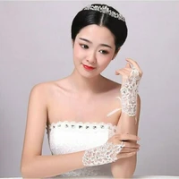 hot selling fashion style bridal gloves elegant short paragraph rhinestone white lace glove wedding gloves