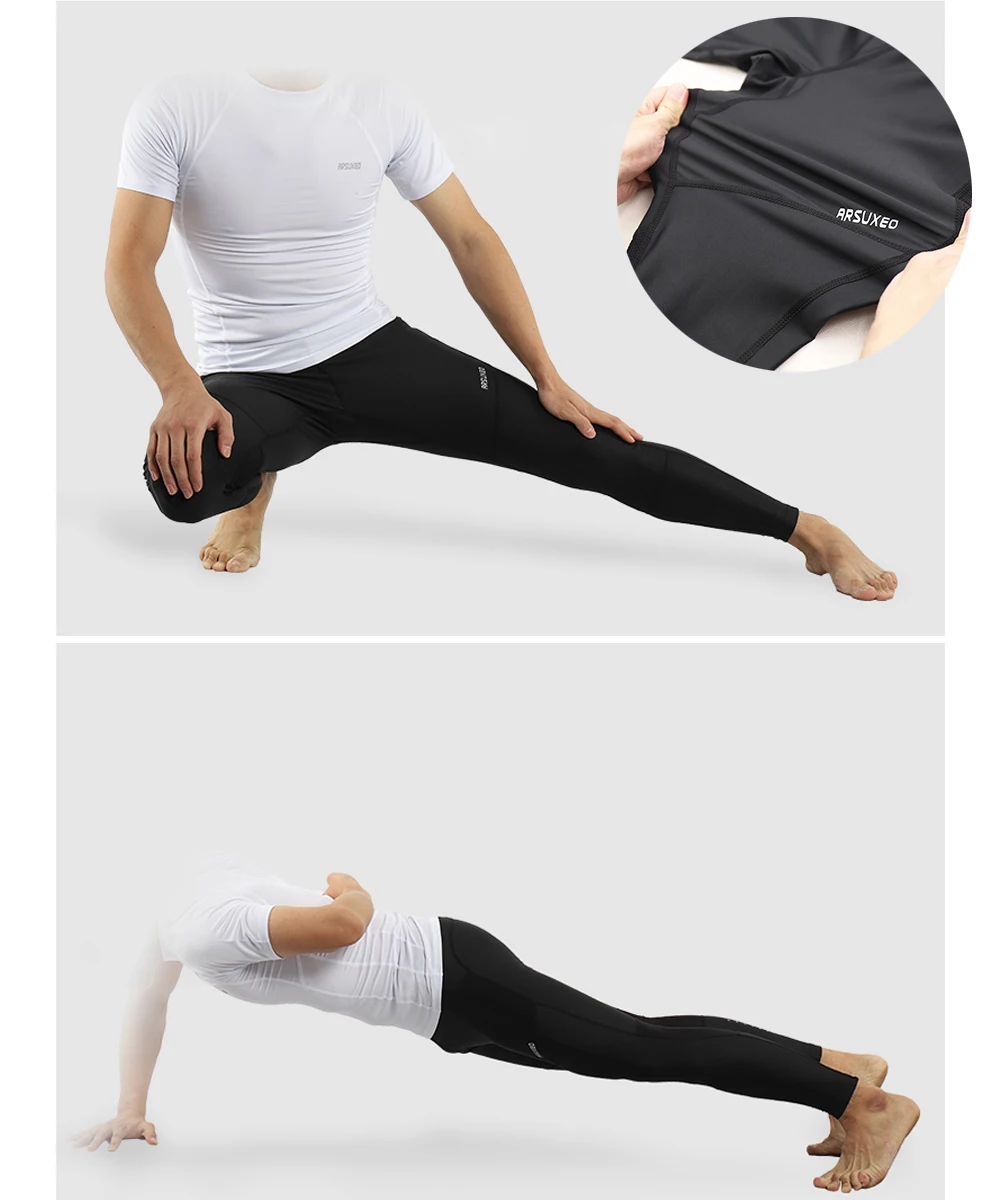 ARSUXEO Men's Compression Running Pants Training Pants Fitness Leggings Tights Sports Trousers Reflective Spring Autumn P9018
