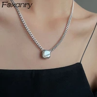 foxanry 925 stamp thick chain necklace for women trendy elegant punk vintage couples sparkling zircon party jewelry