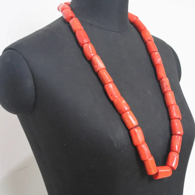 

4ujewelry Traditional Coral Beads Jewelry Set Nigerian Men's Wedding Jewellery Set Orange or Red Necklace and Bracelet Set 2019