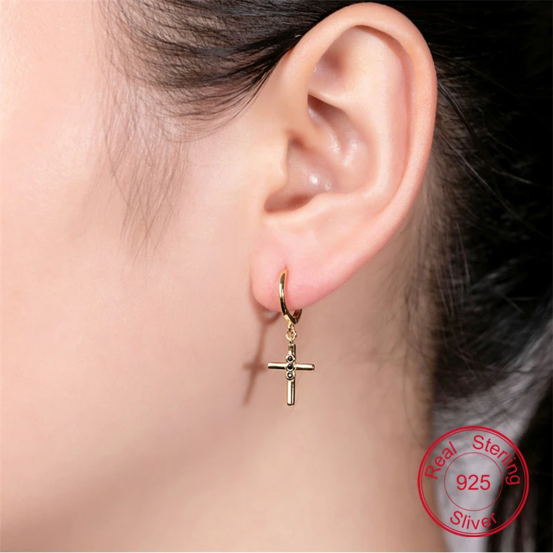 

VINY Silver 925 Jewelry Geometric Cross Hoop Earring Earrings For Women Gold/Silver Jewelry 2021 Trend Brinco Prata Gift