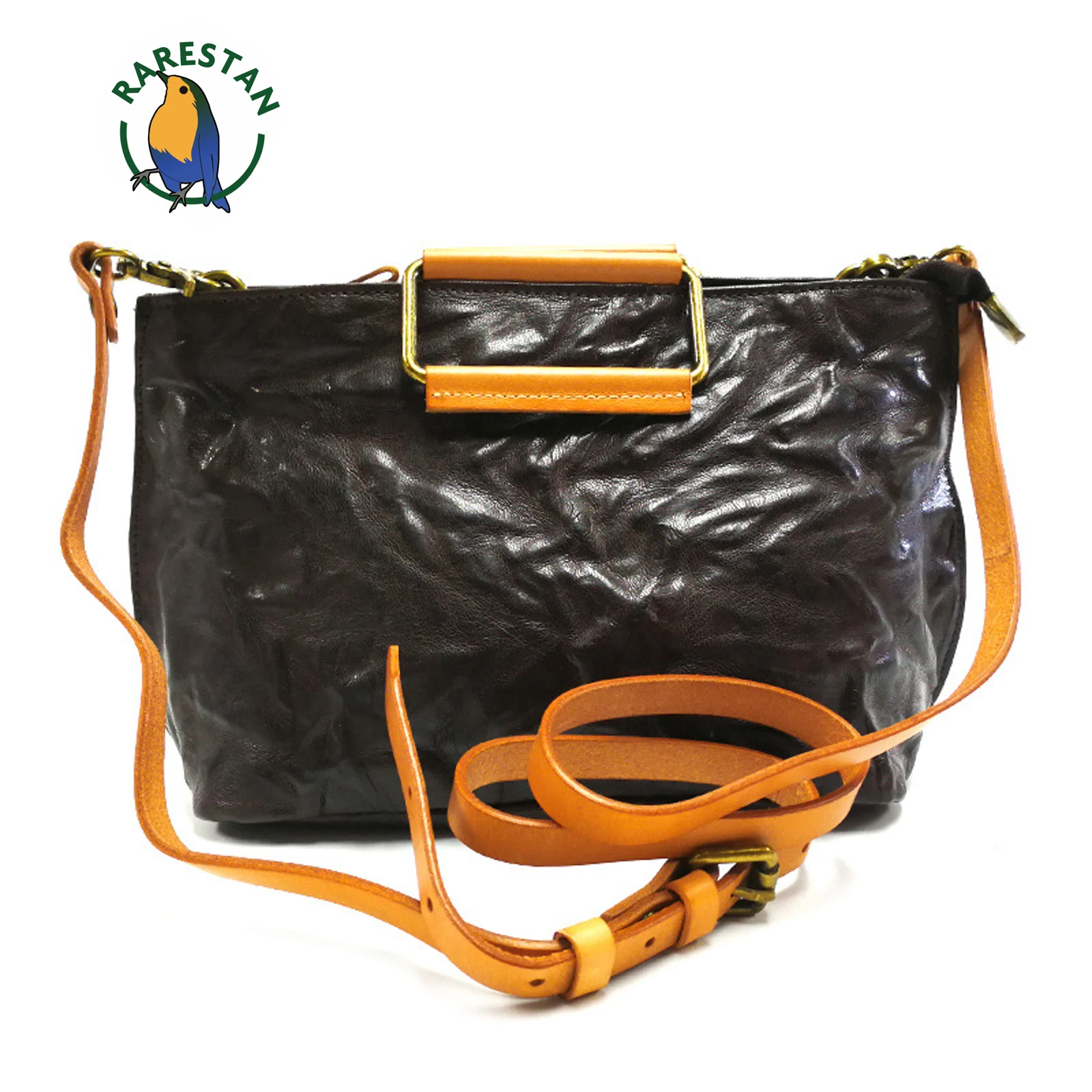 

RARESTAN Women Cowhide Leather Crossbody Bag Metal Handle Handbag