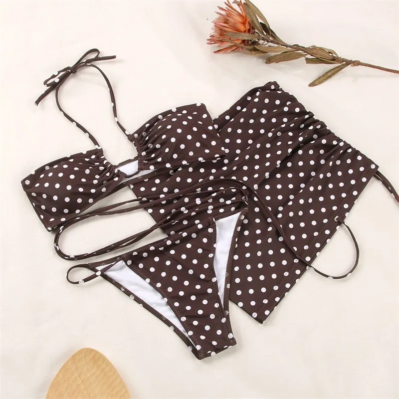 

Solid Color Swimsuit Women Swimwear Beach Wrap Bandage Bikinis Three Piece Suits Sexy Bikini Set Summer Sarong Beach Biquini
