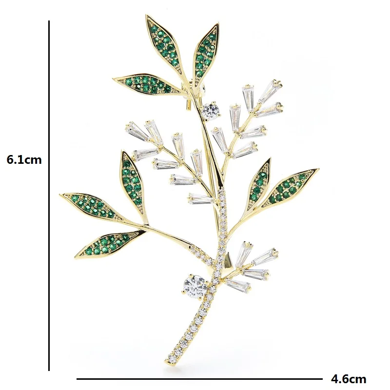 

Wuli&baby Copper Bamboo Sparkling Zircon Flower Brooches Women Luxury Leaf Brooch Pins 2021 New Desinger Jewelry Gift