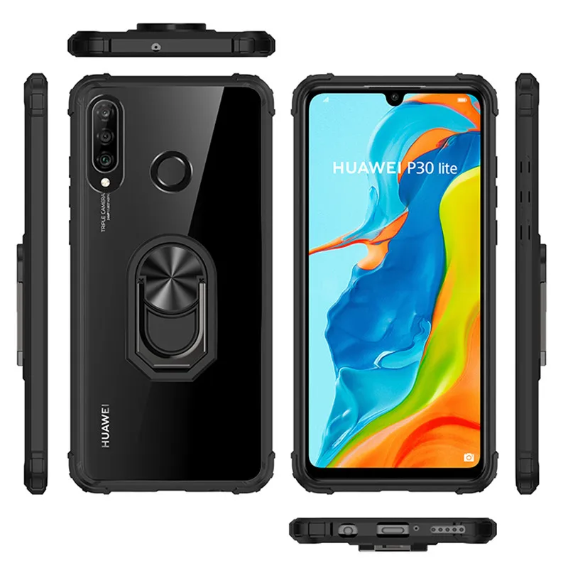 

For Huawei P30 P40 Lite Case Transparent Clear Armor Magentic Ring Car Holder Cover for Huawei P30 P40 Pro Phone Cases