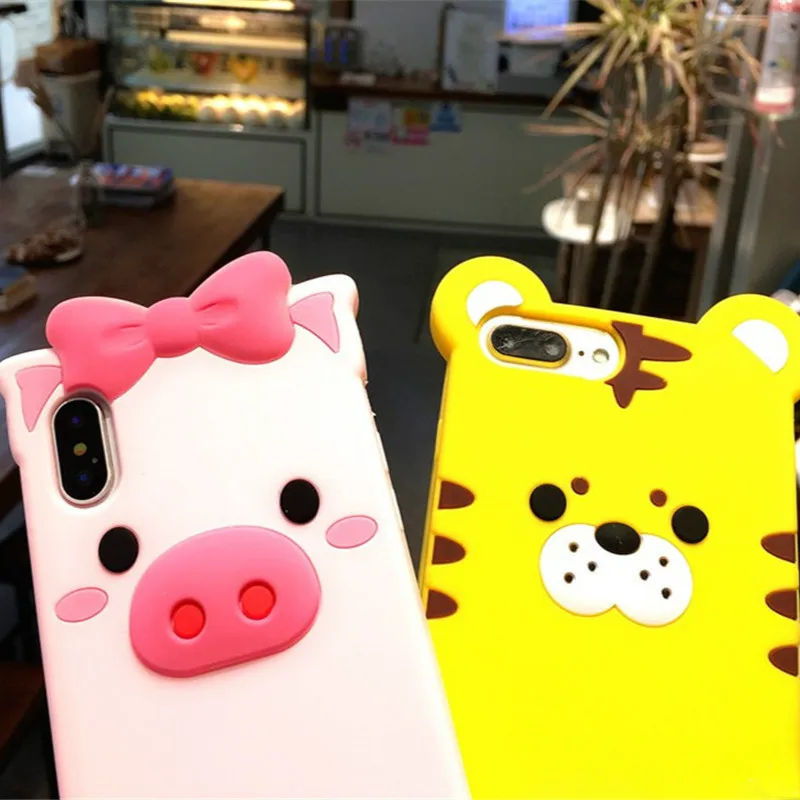 Роскошный 3D милый мультяшный Тигр Розовый Свинья чехол для iPhone 6 6S 7 8 Plus