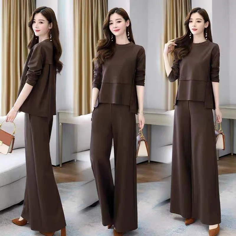 Женский Повседневный топ и брюки с широкими штанинами костюм из двух предметов