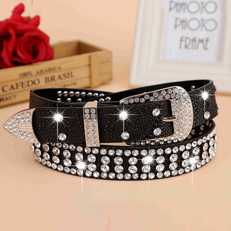 Женские леопардовые ремни в Корейском стиле Стразы с широкой пряжкой из сплава