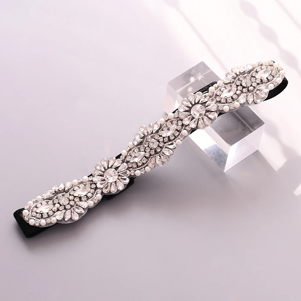 

TRiXY S237 Fashion Black Beaded Sash Pearl Belts for Dress Elastic Belt Diamond Pearl Belts for Women Rhinestone Dress Accessory