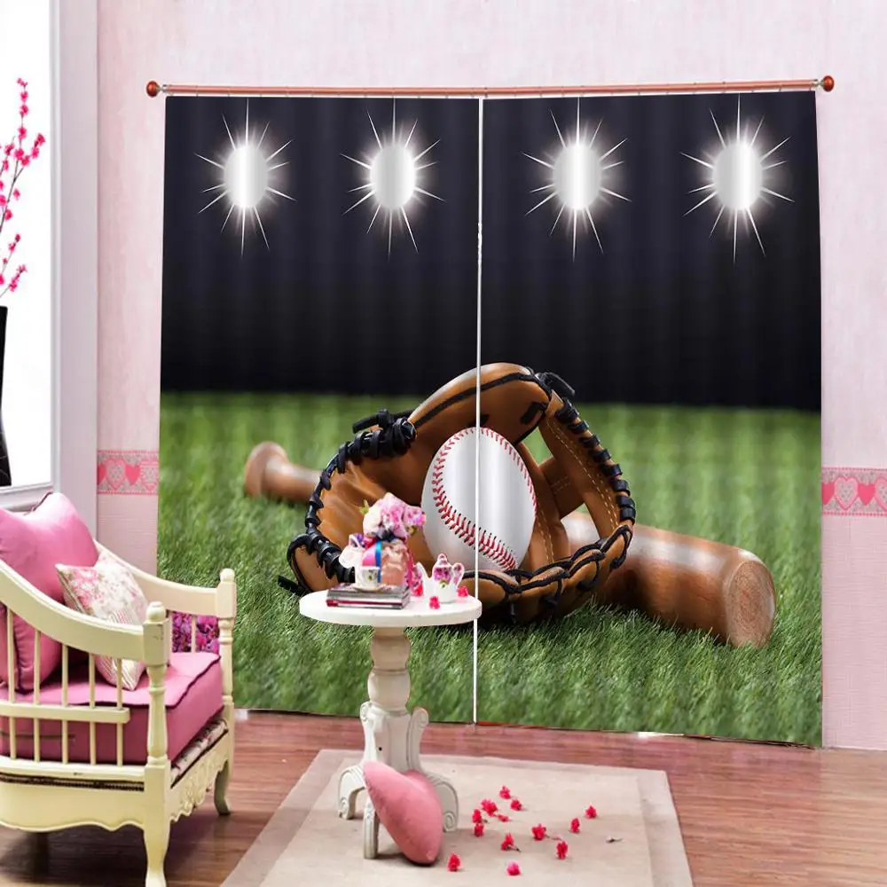 

Custom Vintage American Sports Baseball Curtain Grunge Nostalgic Leather Glove Ball Blackout Curtains Indoor Decor