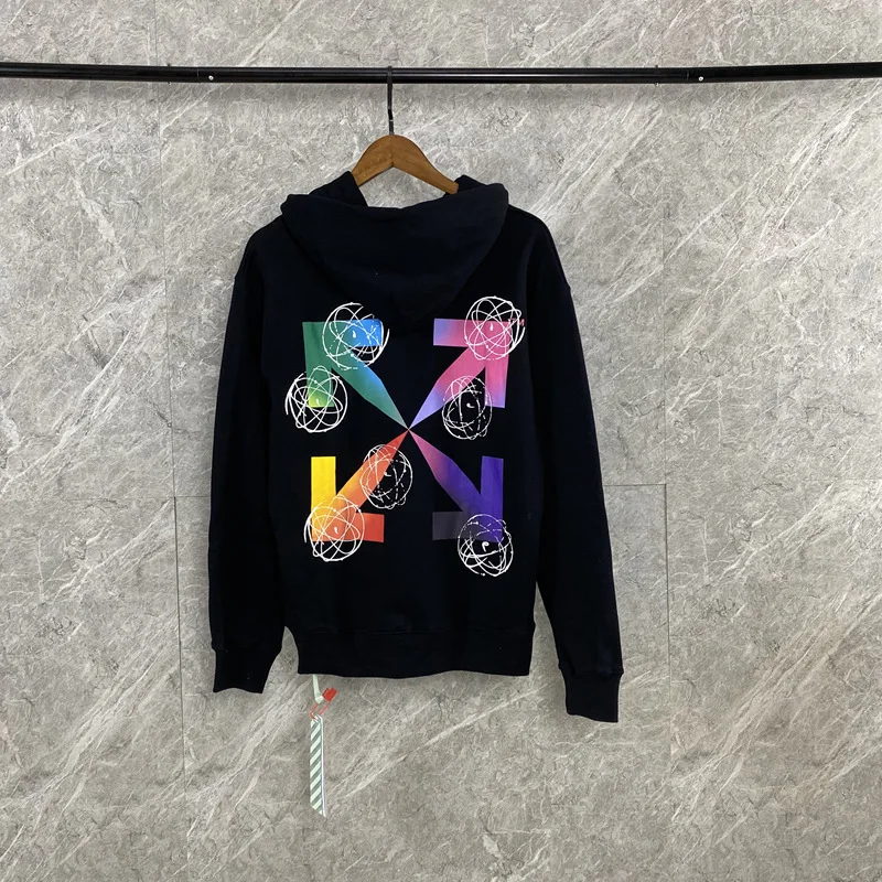 

High quality fashion brand off color gradient arrow Cotton Hooded Sweater ow for men and women