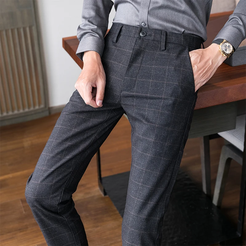 Брюки Мужские приталенные до щиколотки брендовые классические штаны уличная