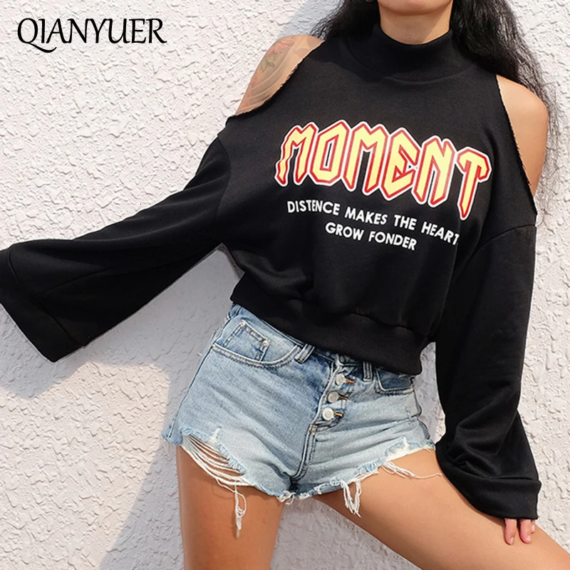 Черная укороченная толстовка с буквенным принтом укороченный топ Толстовка для