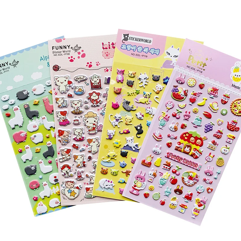 1 лист милый маленький кот альпака овца кролик и торт пышные самоклеящиеся