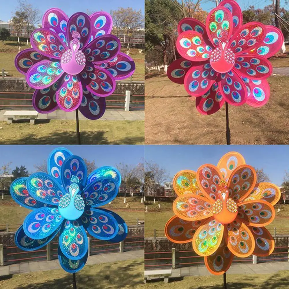 

Double Layer Peacock Sequins Windmill Colourful Toy Home Spinner Garden Wind Kids Yard Decor L8W8