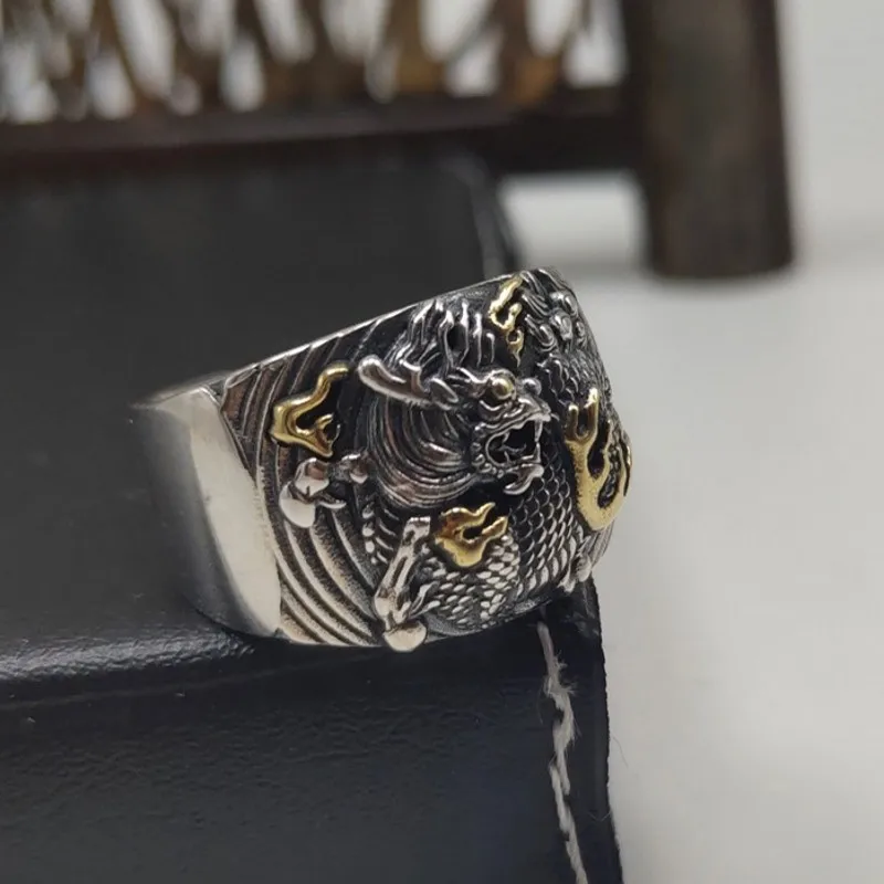 BOCAI S925 Серебряные украшения Ретро Летающий в облаках Дракон Властный мужской