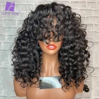 luffy loose curly remy brazilian human hair wigs with bangs 180 density scalp base top full machine made wig for black women