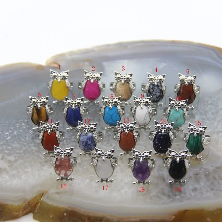 

Lovely And Beautiful Owl Adjustable Personalized Rings,Oval Natural Quartz Crystal Women Finger Rings,Cute Animal Charm Jewelry