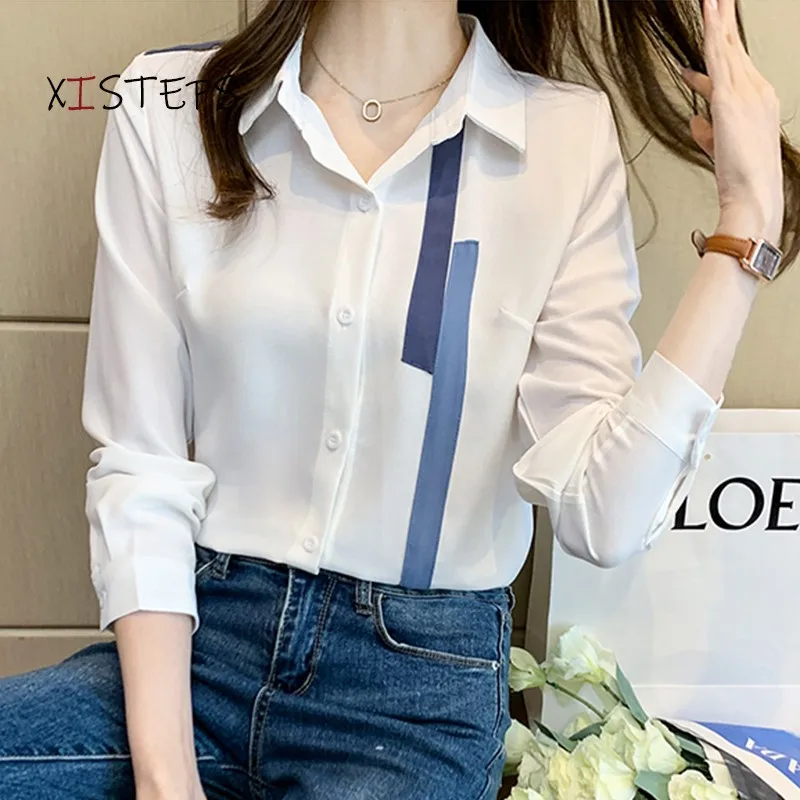 2021 Spring New Suit Blouses For Women Office Work Wear White Shirts Professional Long Sleeve Geometric Tops Ladies Clothes