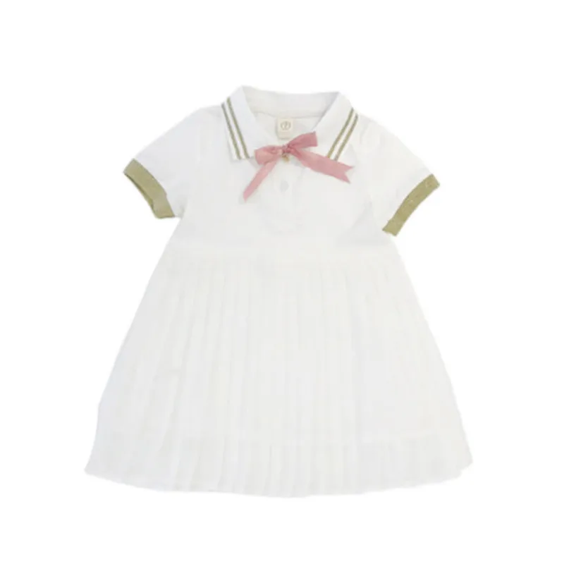 Летнее модное платье-поло с коротким рукавом для маленьких девочек белые детские