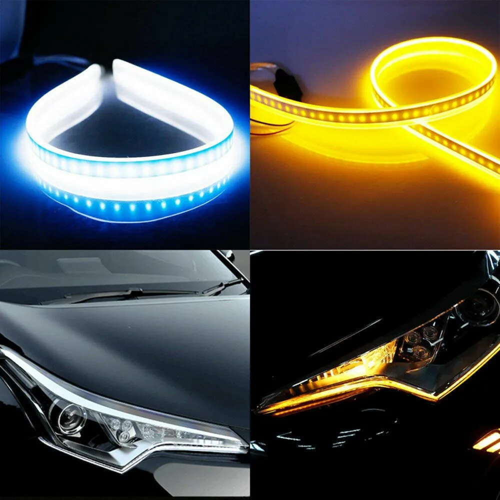 

2x 60cm Sequential LED Strip Turn Signal Indicator Car DRL Daytime Running Light High Quality Soft Silicone Angel Eye Lamp